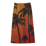 Tropical Palm Tree Sunset Print Cotton Front Slit Maxi Skirt