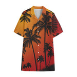 Tropical Palm Tree Sunset Print Cotton Hawaiian Shirt