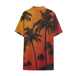 Tropical Palm Tree Sunset Print Cotton Hawaiian Shirt