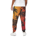 Tropical Palm Tree Sunset Print Cotton Pants