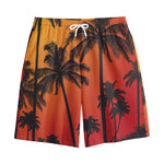 Tropical Palm Tree Sunset Print Cotton Shorts