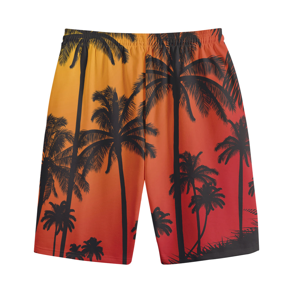 Tropical Palm Tree Sunset Print Cotton Shorts