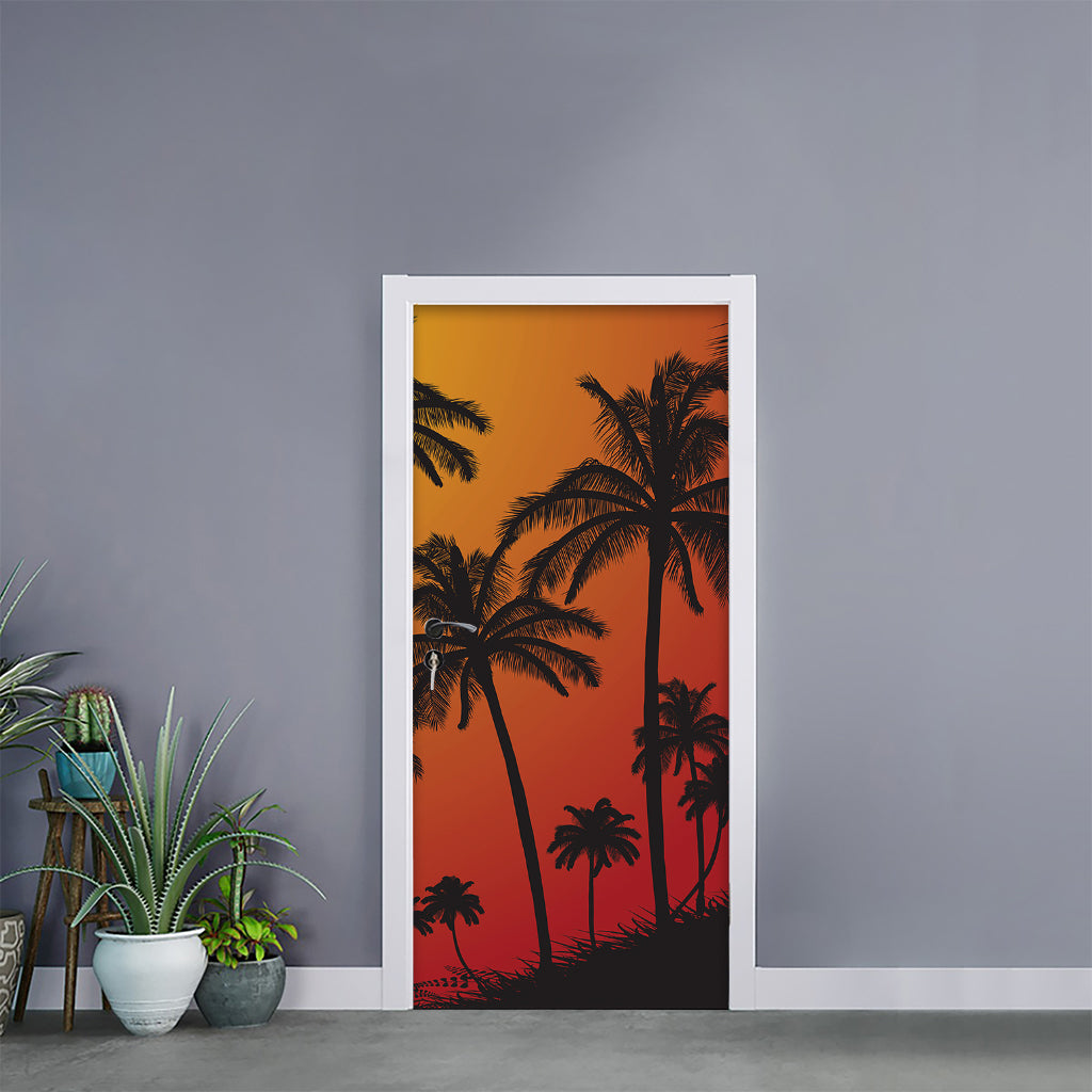 Tropical Palm Tree Sunset Print Door Sticker