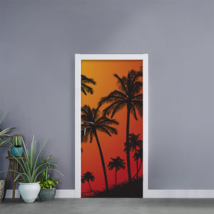 Tropical Palm Tree Sunset Print Door Sticker