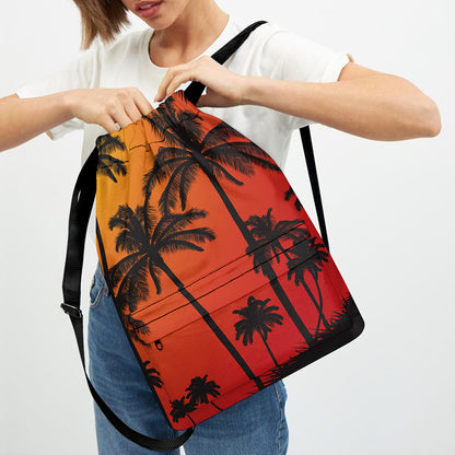 Tropical Palm Tree Sunset Print Drawstring Backpack