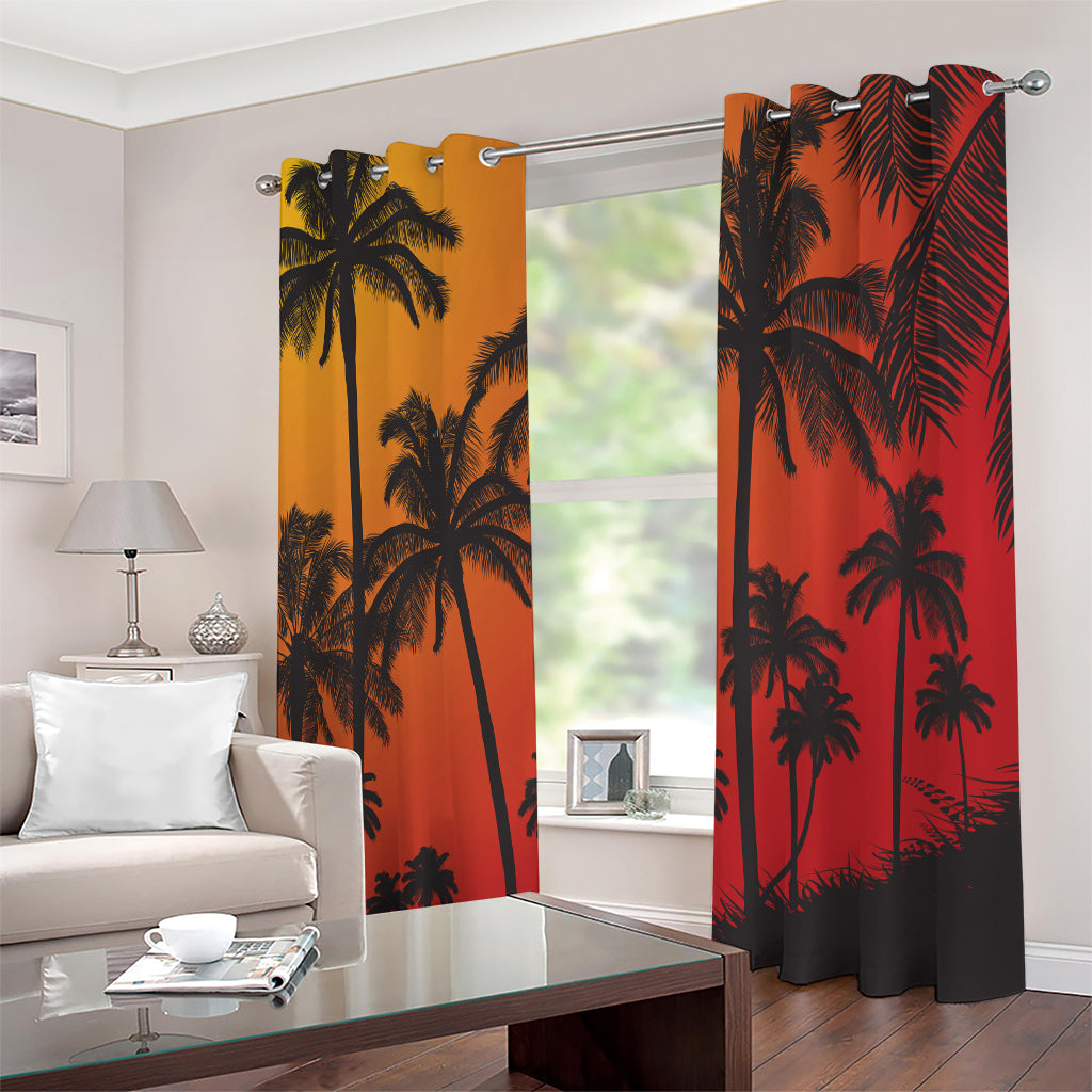 Tropical Palm Tree Sunset Print Extra Wide Grommet Curtains