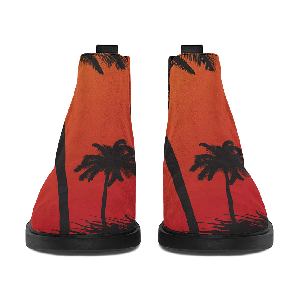 Tropical Palm Tree Sunset Print Flat Ankle Boots
