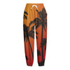 Tropical Palm Tree Sunset Print Fleece Lined Knit Pants