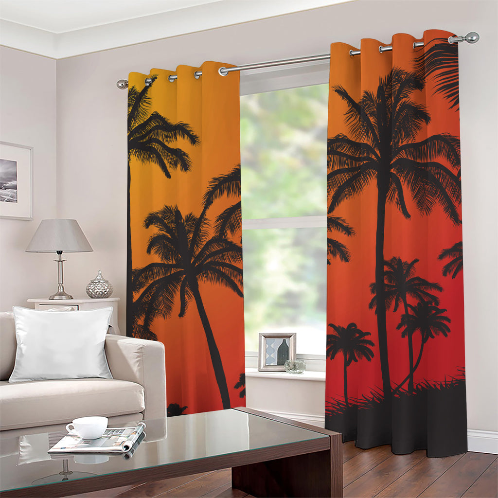 Tropical Palm Tree Sunset Print Grommet Curtains