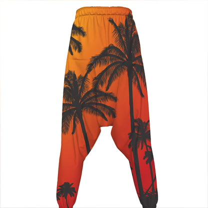 Tropical Palm Tree Sunset Print Hammer Pants