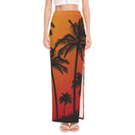 Tropical Palm Tree Sunset Print High Slit Maxi Skirt
