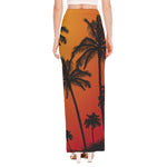 Tropical Palm Tree Sunset Print High Slit Maxi Skirt