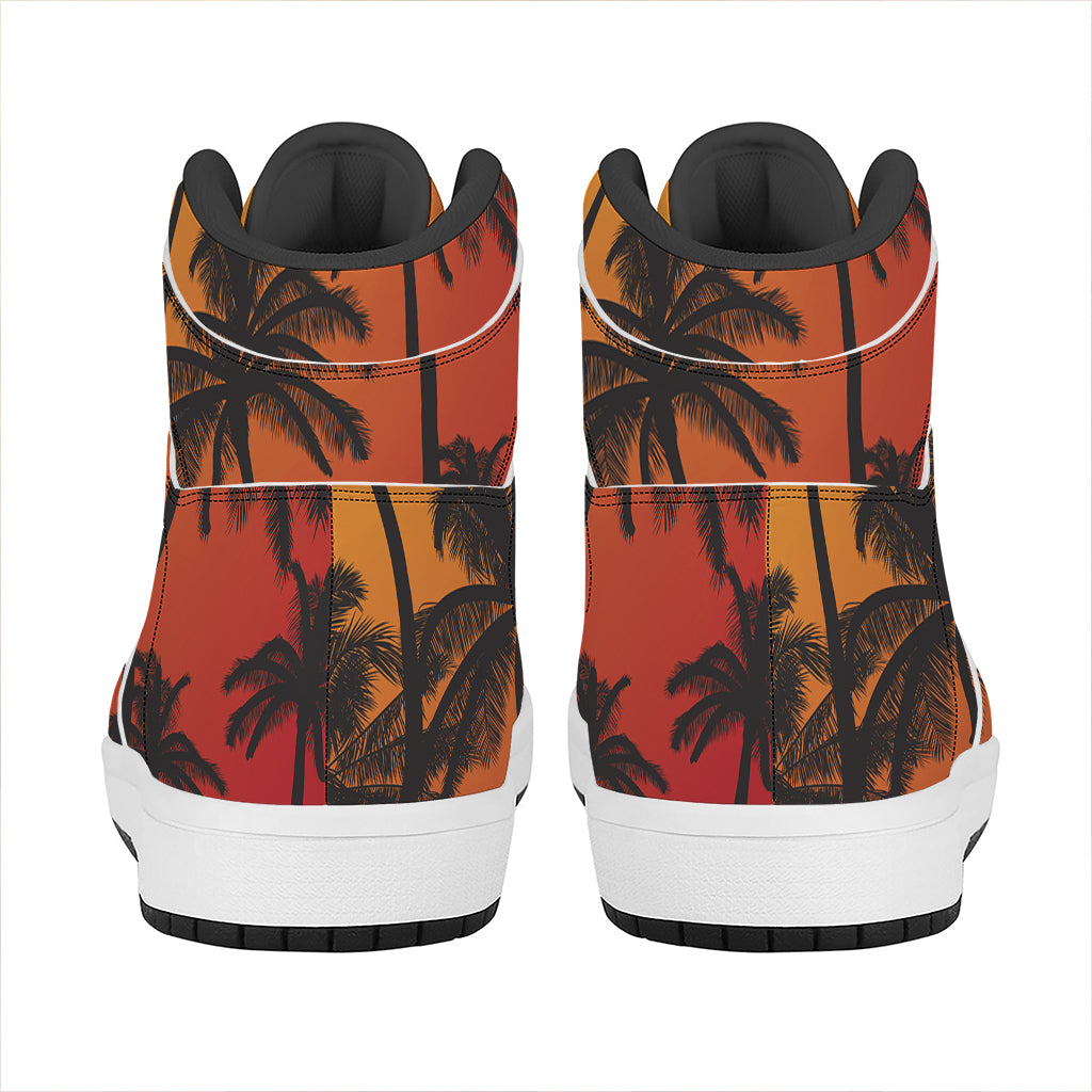 Tropical Palm Tree Sunset Print High Top Leather Sneakers