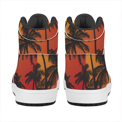 Tropical Palm Tree Sunset Print High Top Leather Sneakers