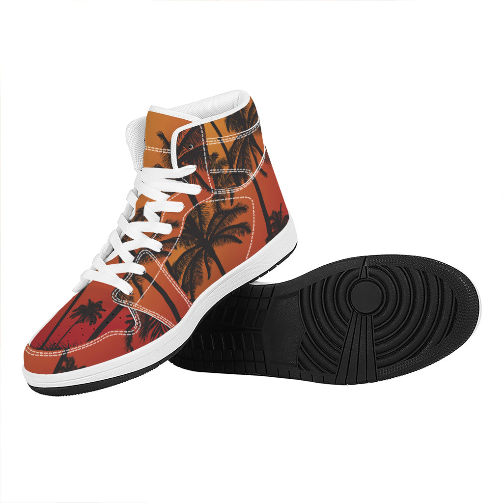 Tropical Palm Tree Sunset Print High Top Leather Sneakers