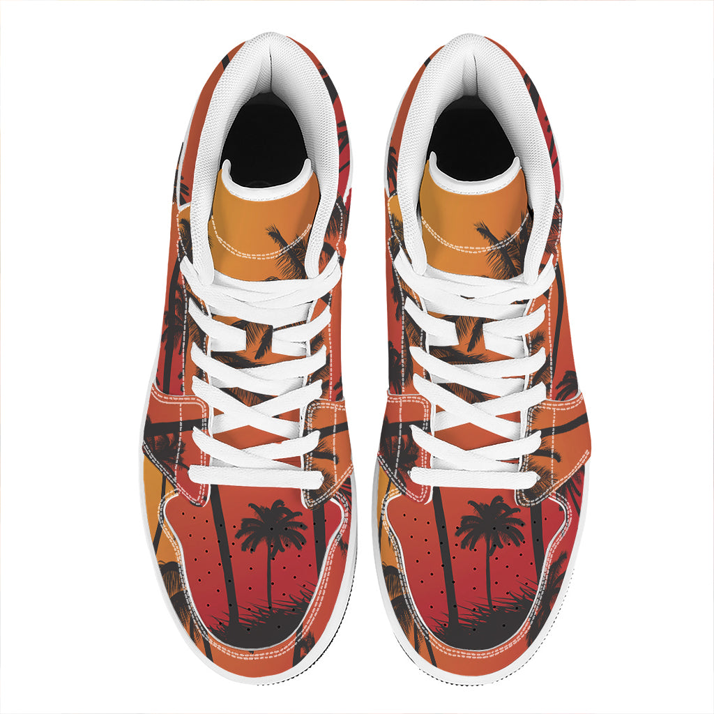 Tropical Palm Tree Sunset Print High Top Leather Sneakers