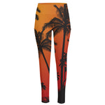 Tropical Palm Tree Sunset Print High-Waisted Pocket Leggings