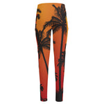 Tropical Palm Tree Sunset Print High-Waisted Pocket Leggings