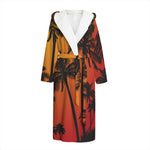Tropical Palm Tree Sunset Print Hooded Bathrobe