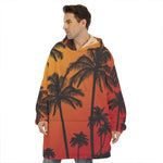Tropical Palm Tree Sunset Print Hoodie Blanket