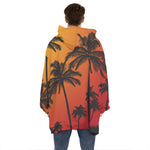 Tropical Palm Tree Sunset Print Hoodie Blanket