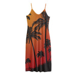 Tropical Palm Tree Sunset Print Jersey Midi Cami Dress