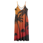 Tropical Palm Tree Sunset Print Jersey Midi Cami Dress