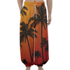 Tropical Palm Tree Sunset Print Lantern Pants