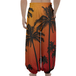 Tropical Palm Tree Sunset Print Lantern Pants