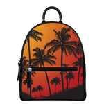 Tropical Palm Tree Sunset Print Leather Backpack