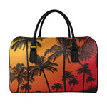Tropical Palm Tree Sunset Print Leather Duffle Bag