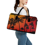 Tropical Palm Tree Sunset Print Leather Duffle Bag