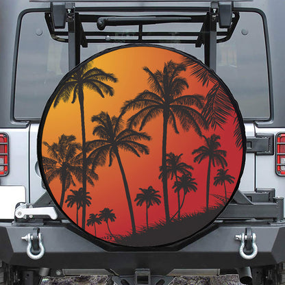 Tropical Palm Tree Sunset Print Leather Spare Tire Cover