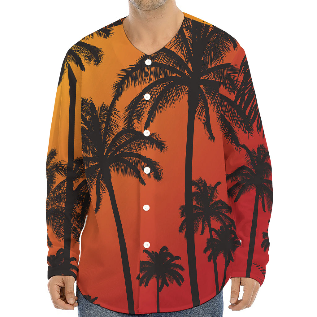 Tropical Palm Tree Sunset Print Long Sleeve Baseball Jersey