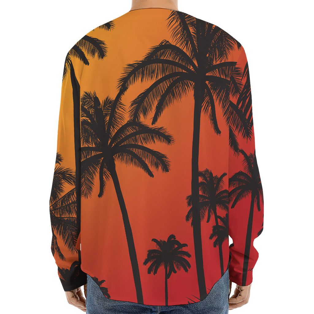 Tropical Palm Tree Sunset Print Long Sleeve Baseball Jersey