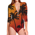 Tropical Palm Tree Sunset Print Long Sleeve Swimsuit