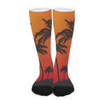 Tropical Palm Tree Sunset Print Long Socks