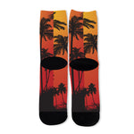 Tropical Palm Tree Sunset Print Long Socks