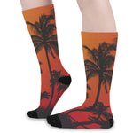 Tropical Palm Tree Sunset Print Long Socks