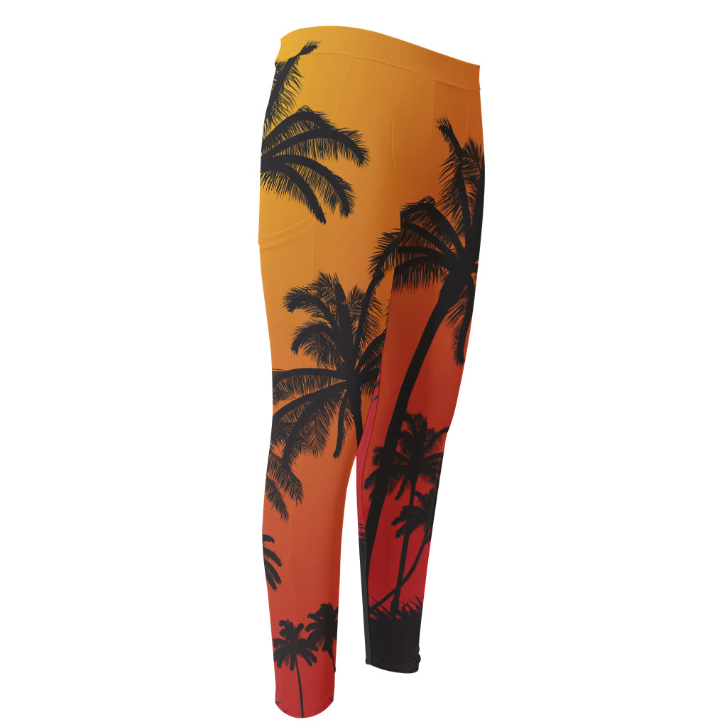 Tropical Palm Tree Sunset Print Men's Compression Pants
