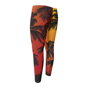 Tropical Palm Tree Sunset Print Men's Compression Pants