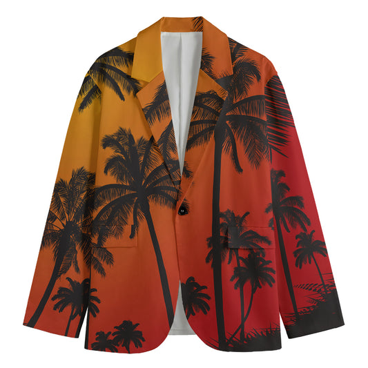 Tropical Palm Tree Sunset Print Men's Cotton Blazer