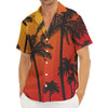 Tropical Palm Tree Sunset Print Men's Deep V-Neck Shirt