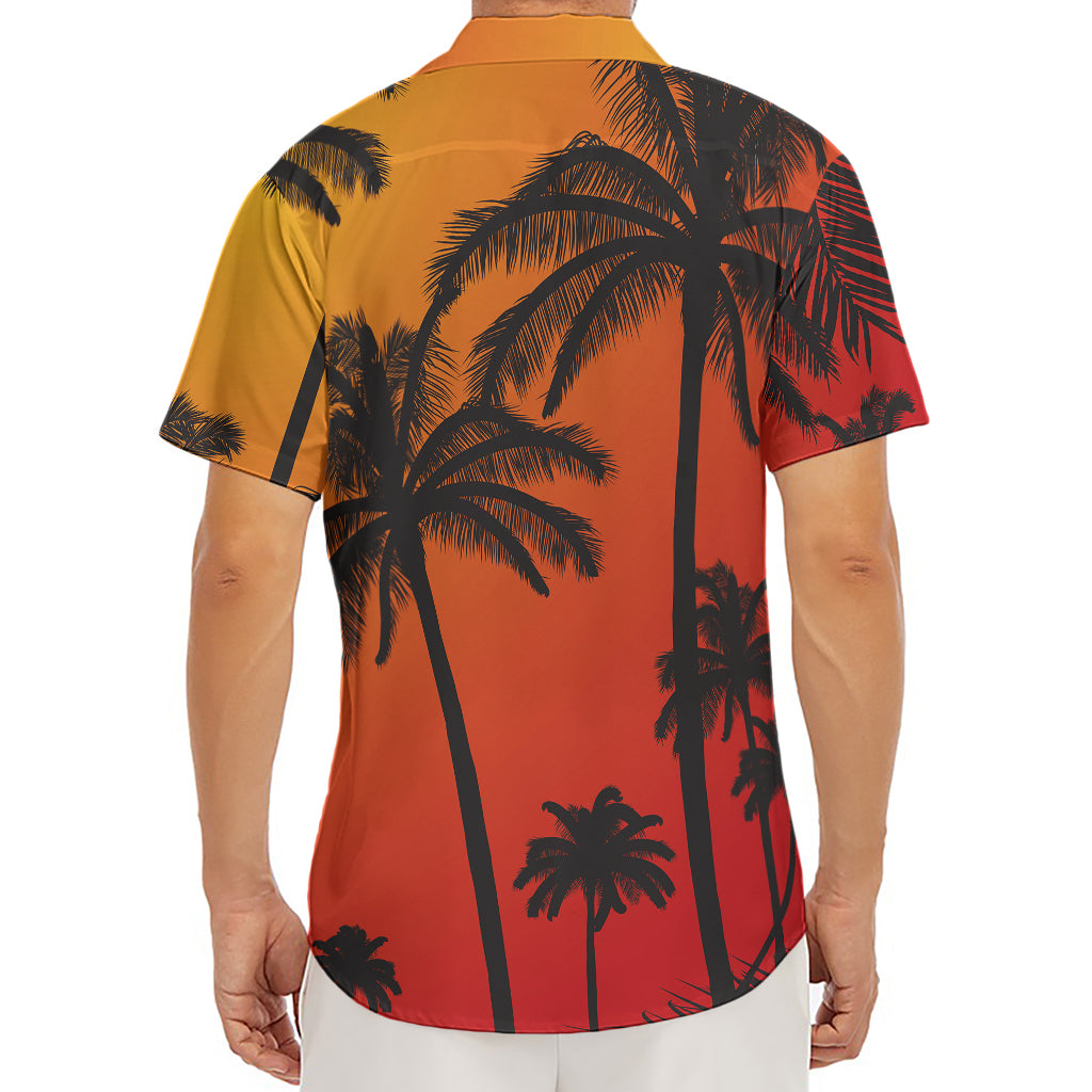 Tropical Palm Tree Sunset Print Men's Deep V-Neck Shirt