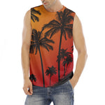 Tropical Palm Tree Sunset Print Men's Fitness Tank Top