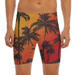 Tropical Palm Tree Sunset Print Men's Long Boxer Briefs