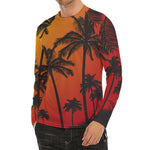 Tropical Palm Tree Sunset Print Men's Long Sleeve Rash Guard