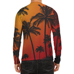Tropical Palm Tree Sunset Print Men's Long Sleeve Rash Guard