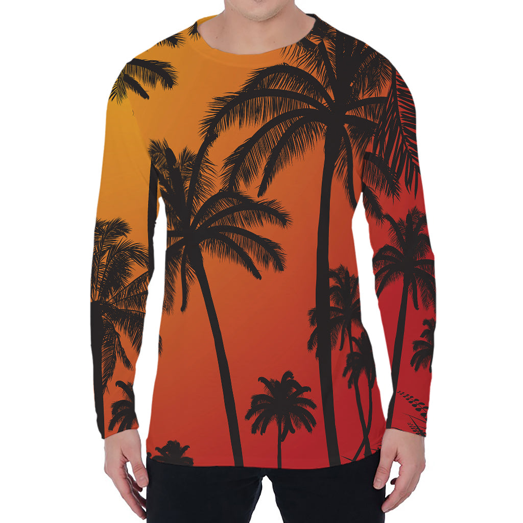 Tropical Palm Tree Sunset Print Men's Long Sleeve T-Shirt