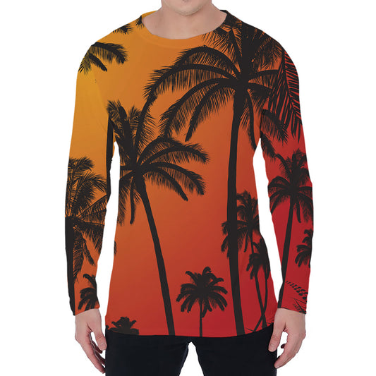 Tropical Palm Tree Sunset Print Men's Long Sleeve T-Shirt